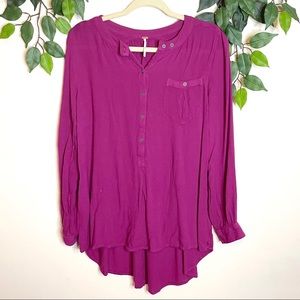Free People Half Button Popover Boyfriend Collar Blouse Size Small